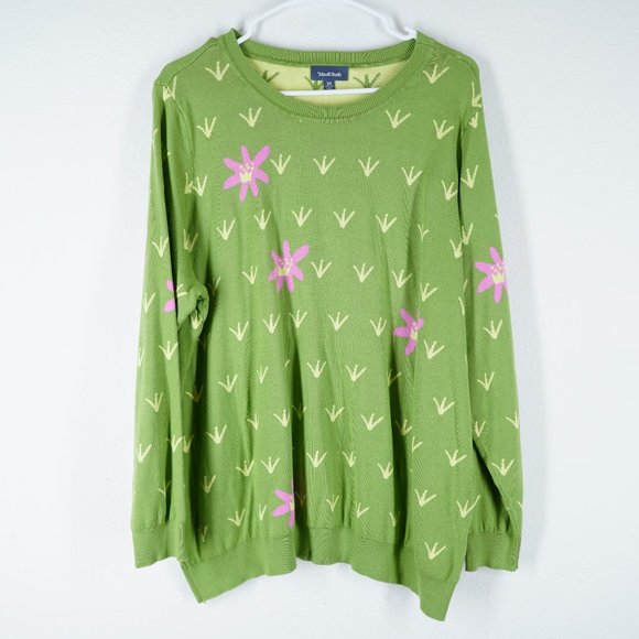 Modcloth Green Sweater with Pink Floral Design - Picture 1 of 4